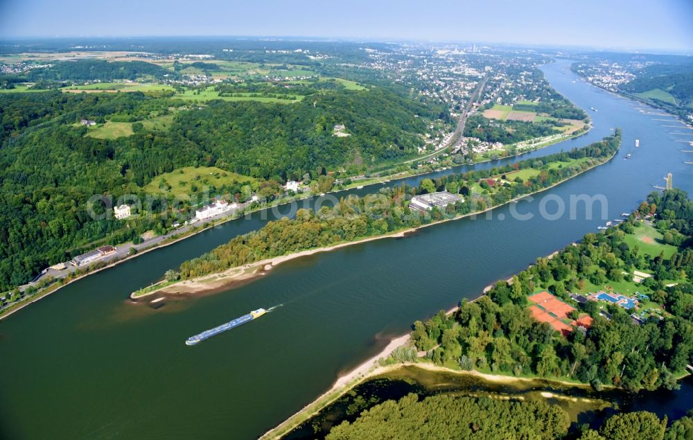 Bad Honnef from above - Riparian zones on the course of the river of the Rhine river in Bad Honnef in the state North Rhine-Westphalia, Germany