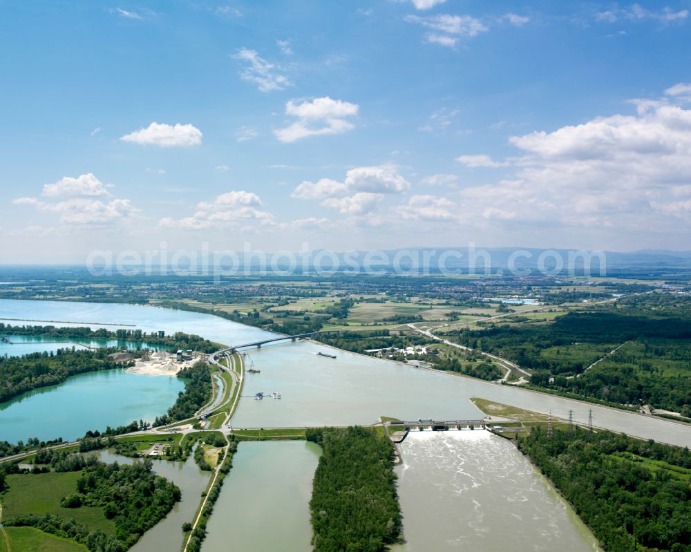 La Ganzau from above - Riparian zones on the course of the river of the Rhine river in La Ganzau in the state Baden-Wuerttemberg, Germany