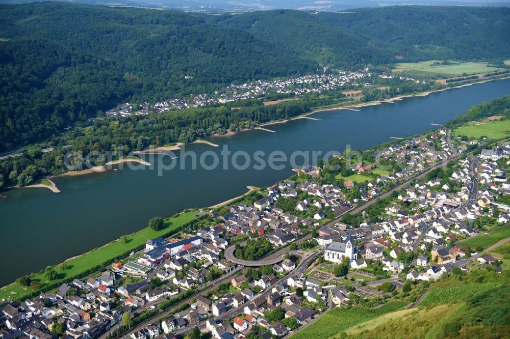 Aerial image Leutesdorf - Riparian zones on the course of the river of the Rhine river in Leutesdorf in the state Rhineland-Palatinate, Germany