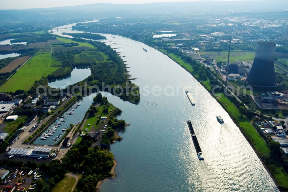 Aerial photograph Neuwied - Riparian zones on the course of the river of the Rhine river in Neuwied in the state Rhineland-Palatinate, Germany