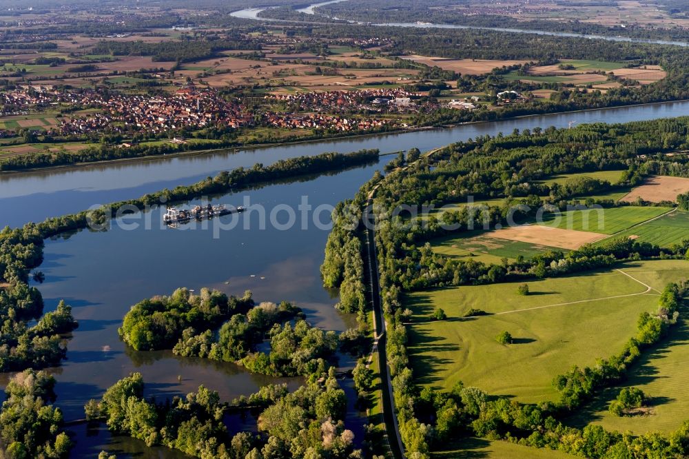 Aerial photograph Rheinau - Riparian zones on the course of the river Rhein in Rheinau in the state Baden-Wuerttemberg