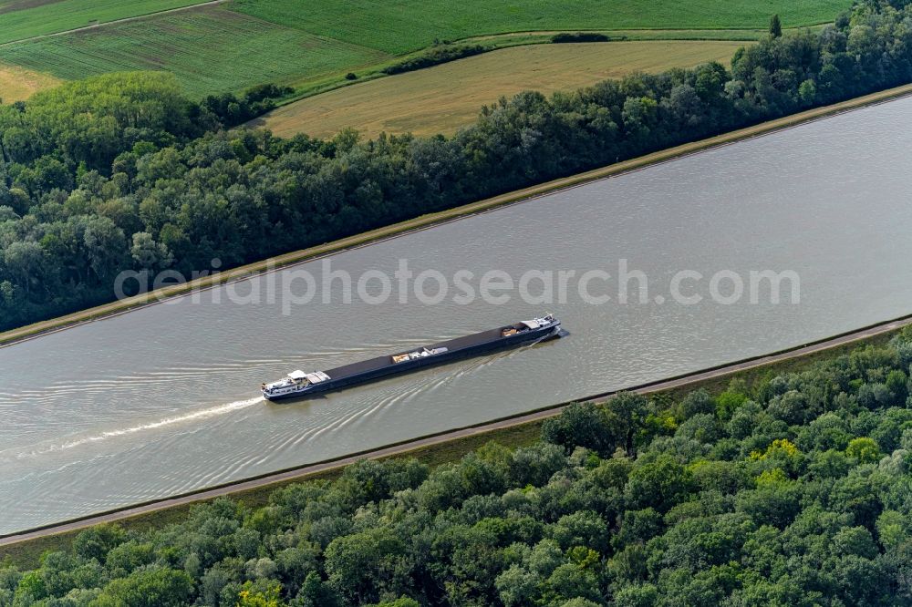 Rheinau from above - Riparian zones on the course of the river Am Rhein in Rheinau in the state Baden-Wuerttemberg, Germany