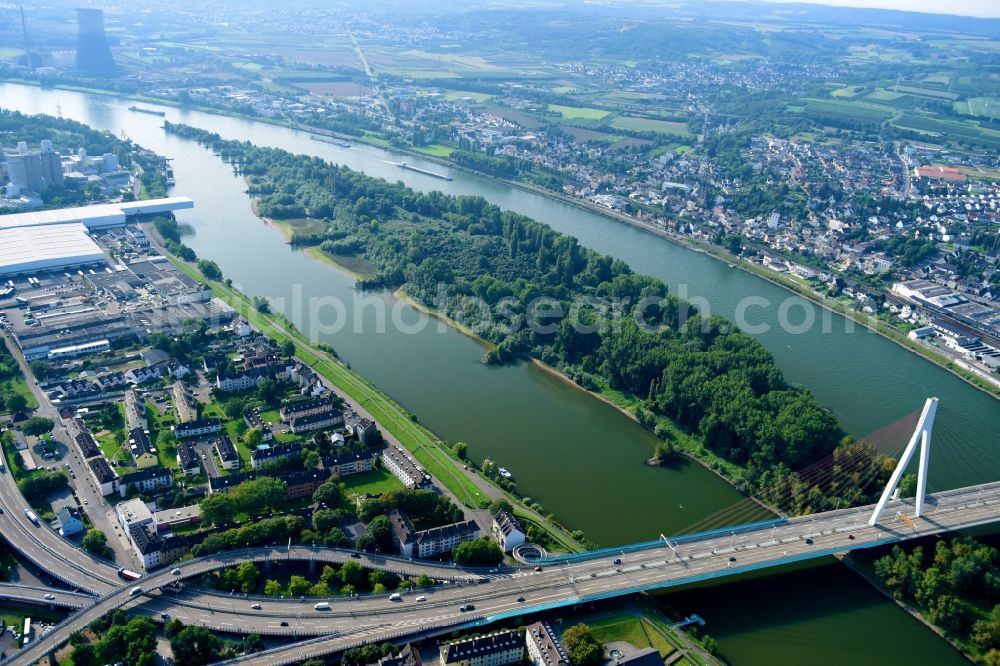 Aerial photograph Weißenthurm - Riparian zones on the course of the river of the Rhine river in Weissenthurm in the state Rhineland-Palatinate, Germany