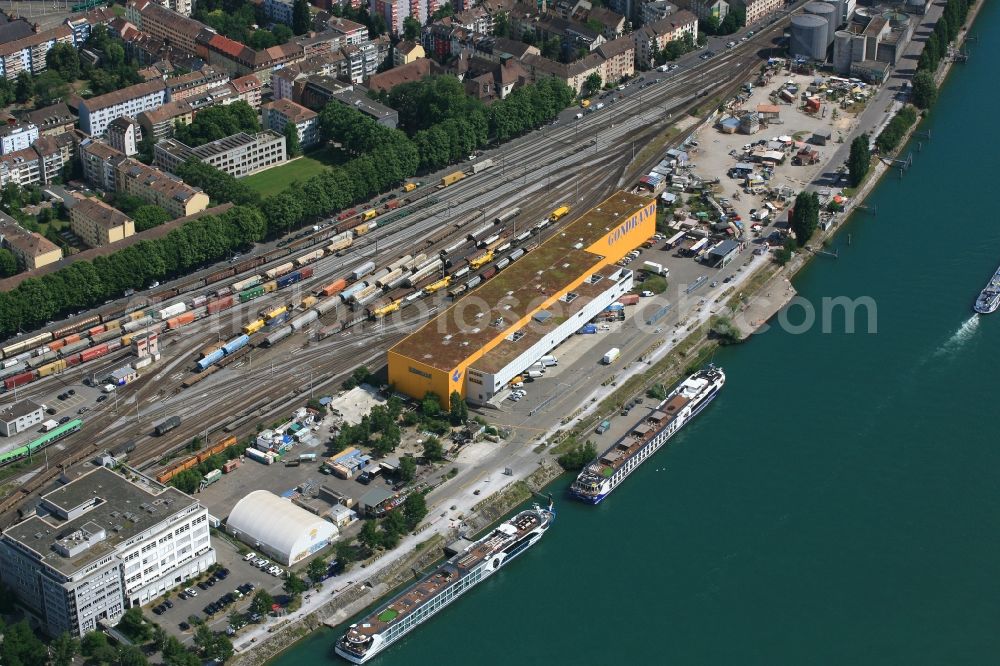 Aerial image Basel - Riparian zones on the course of the river Rhine at the Uferstrasse in Basel, Switzerland