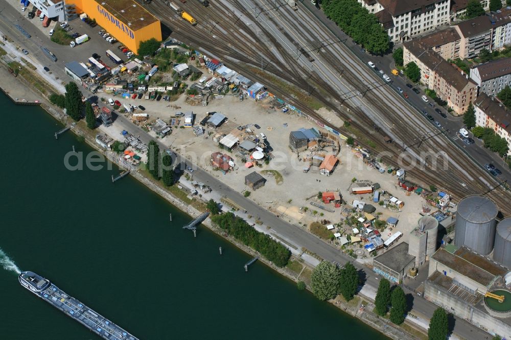 Basel from above - Riparian zones on the course of the river Rhine at the Uferstrasse in Basel, Switzerland