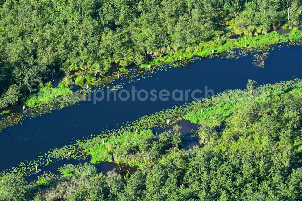 Fristow from above - Riparian zones on the course of the river of Rhin in Fristow in the state Brandenburg, Germany