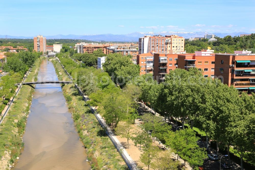 Madrid from above - Riparian zones on the course of the river of Rio Manzanares in Madrid in Comunidad de Madrid, Spain