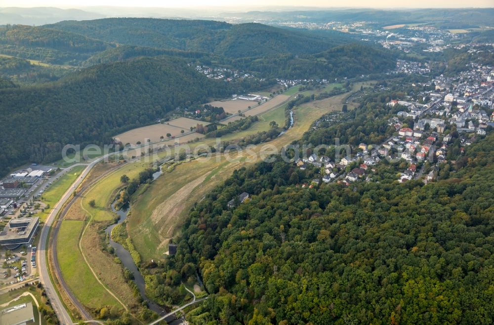 Aerial image Arnsberg - Riparian zones on the course of the river the Ruhr in Arnsberg in the state North Rhine-Westphalia, Germany