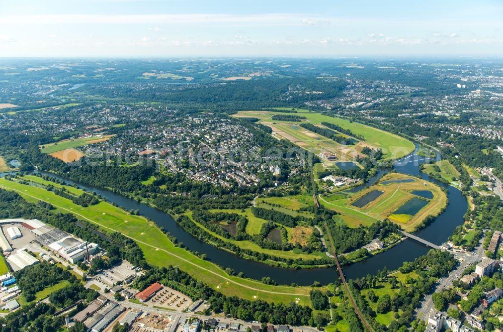 Essen from above - Riparian zones on the course of the river der Ruhr in Essen in the state North Rhine-Westphalia