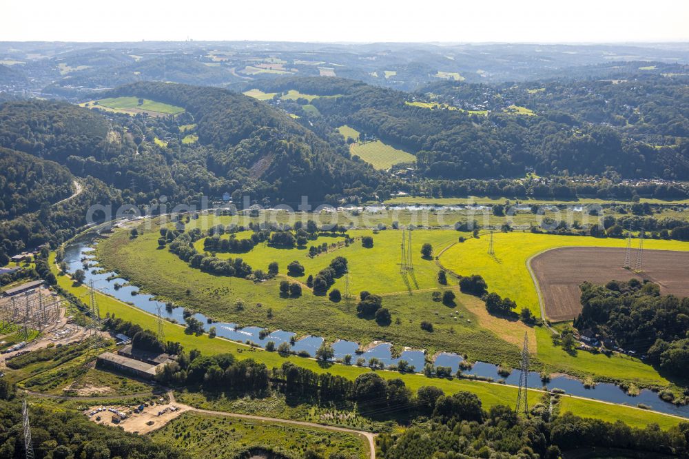 Aerial image Hattingen - Riparian zones on the course of the river the Ruhr in Hattingen in the state North Rhine-Westphalia, Germany