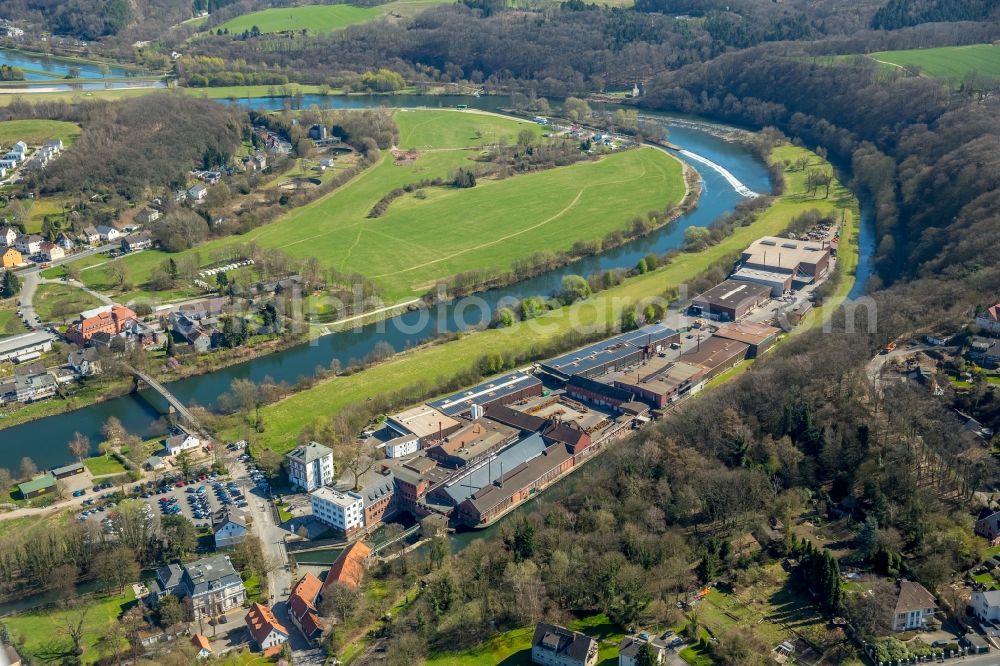 Aerial photograph Witten - Riparian zones on the course of the river the Ruhr in the district Bommern in Witten in the state North Rhine-Westphalia