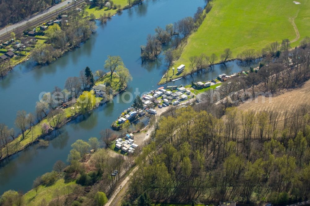 Witten from above - Riparian zones on the course of the river the Ruhr in the district Bommern in Witten in the state North Rhine-Westphalia