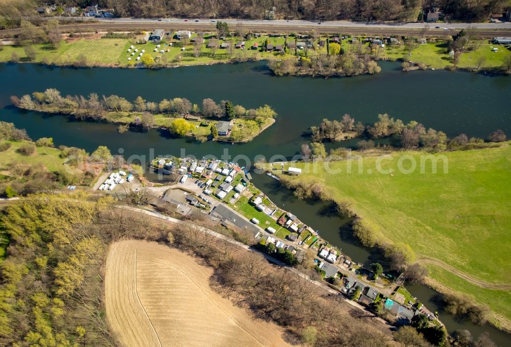 Aerial image Witten - Riparian zones on the course of the river the Ruhr in the district Bommern in Witten in the state North Rhine-Westphalia