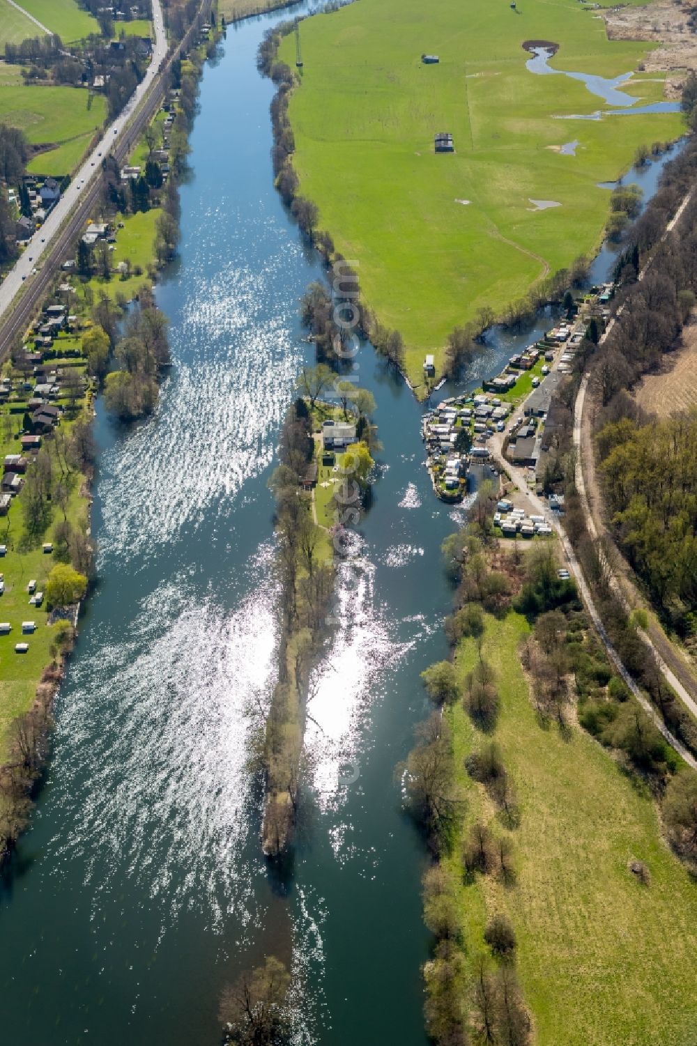 Witten from above - Riparian zones on the course of the river the Ruhr in the district Bommern in Witten in the state North Rhine-Westphalia