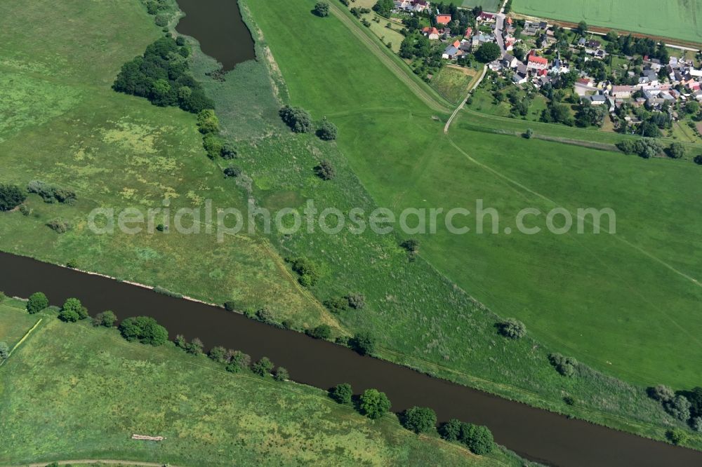 Nienburg (Saale) from the bird's eye view: Riparian zones on the course of the river Saale and silting of a branch at the district Wedlitz in Nienburg (Saale) in the state Saxony-Anhalt