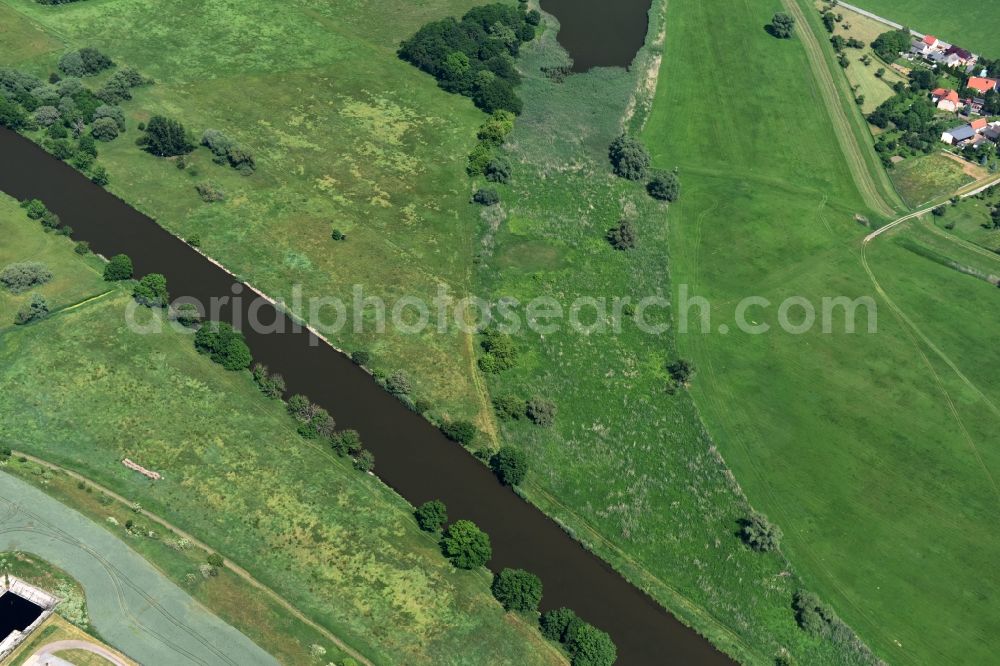 Nienburg (Saale) from above - Riparian zones on the course of the river Saale and silting of a branch at the district Wedlitz in Nienburg (Saale) in the state Saxony-Anhalt