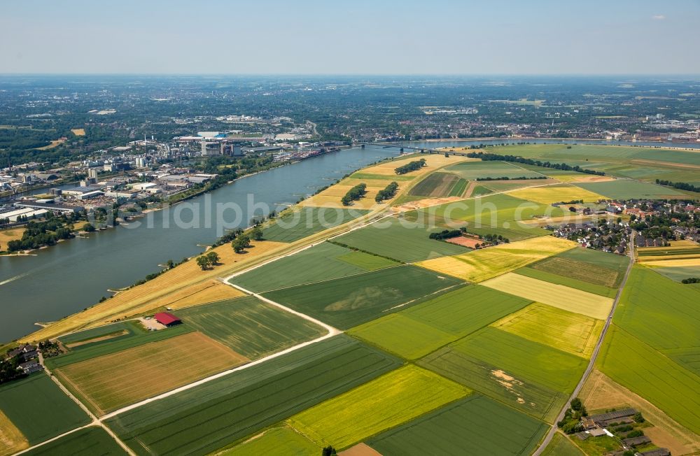 Aerial photograph Meerbusch - Riparian zones on the course of the river rhine in Meerbusch in the state North Rhine-Westphalia