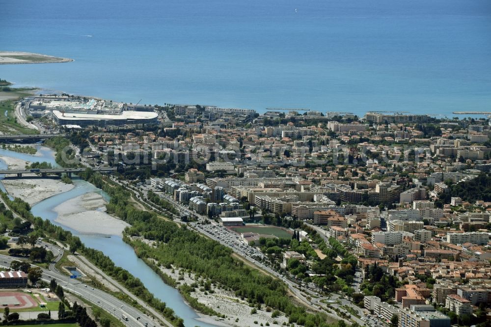 Aerial image Nizza - Nice - Riparian zones on the course of the river der Var destrict Saint-Laurent-du-Var in Nice in Provence-Alpes-Cote d'Azur, France