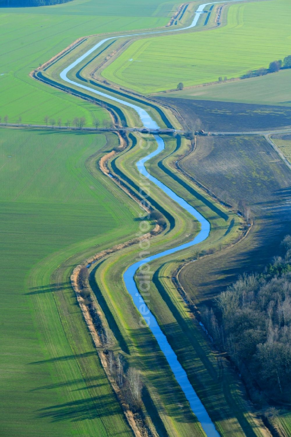 Aerial image Groß Neida - Riparian zones on the course of the river of Wudra in Gross Neida in the state Saxony, Germany