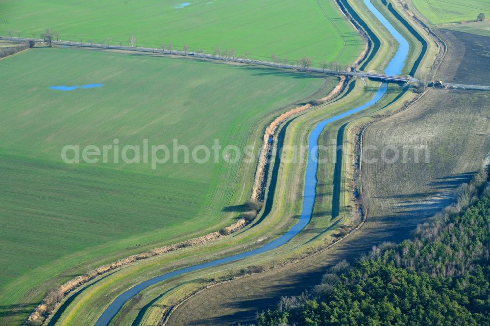 Groß Neida from above - Riparian zones on the course of the river of Wudra in Gross Neida in the state Saxony, Germany