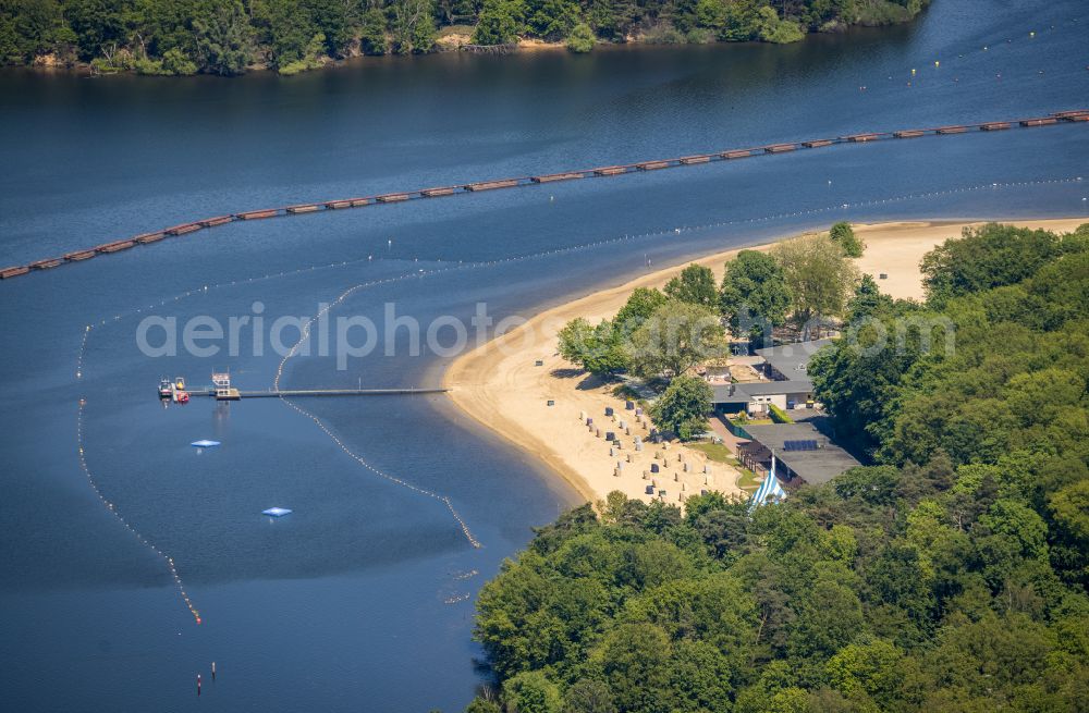 Haltern am See from the bird's eye view: Beach areas on the on Halterner Stausee in Haltern am See at Ruhrgebiet in the state North Rhine-Westphalia, Germany