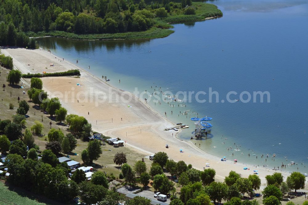 Lunstädt from the bird's eye view: Beach areas on the Hasse in Lunstaedt in the state Saxony-Anhalt, Germany