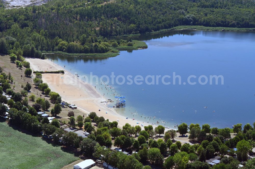 Aerial image Lunstädt - Beach areas on the Hasse in Lunstaedt in the state Saxony-Anhalt, Germany