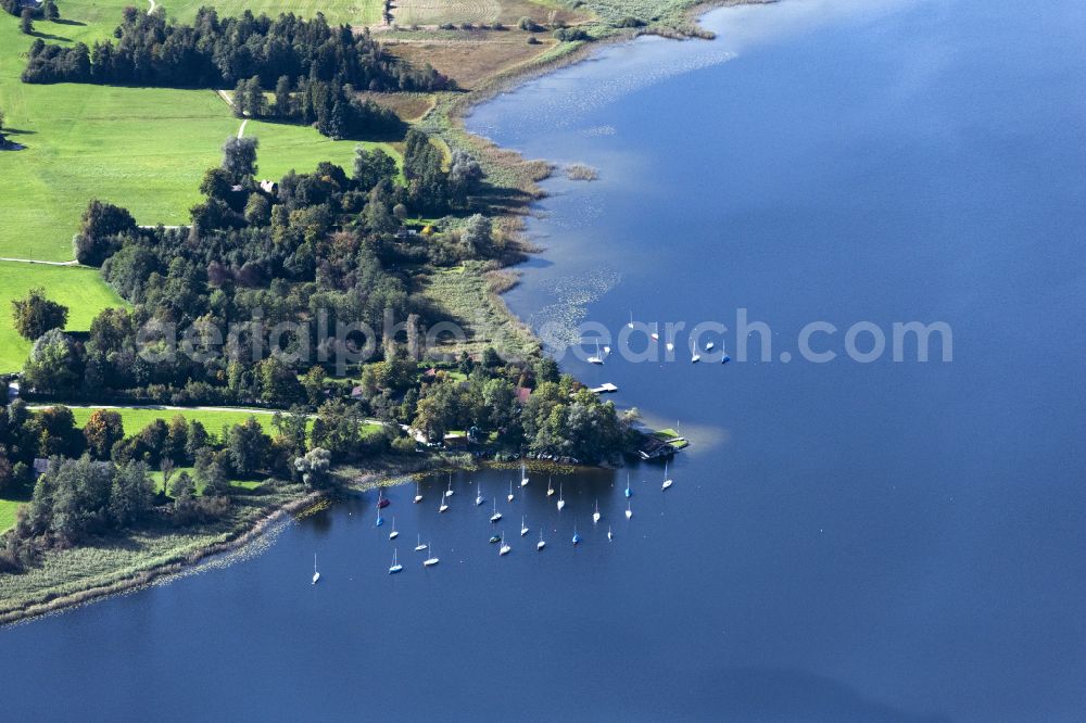 Riedering from the bird's eye view: Beach areas on the Strandbad Pietzing in Riedering in the state Bavaria, Germany