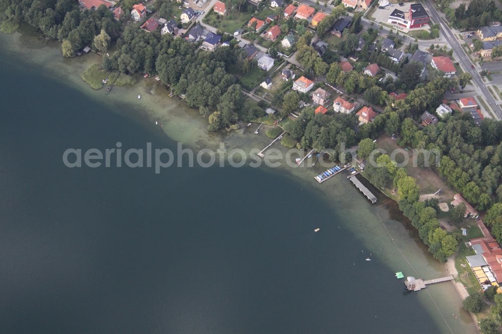 Aerial image Wandlitz - Beach areas on the of Wandlitzsee in Wandlitz in the state Brandenburg, Germany