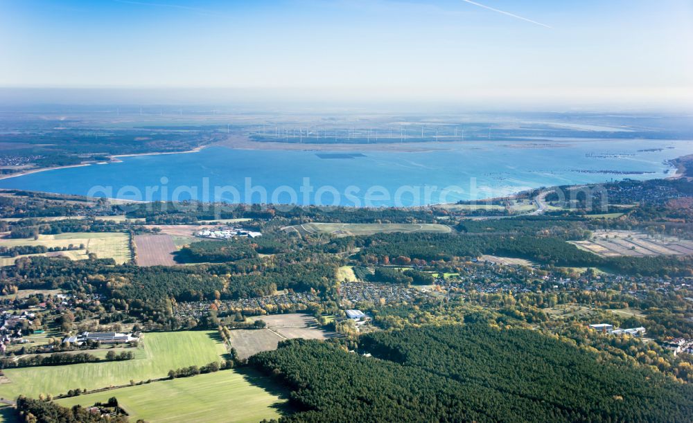 Aerial image Teichland - Shore areas of flooded former lignite opencast mine and renaturation lake Cottbuser Ostsee in Teichland in the state Brandenburg, Germany