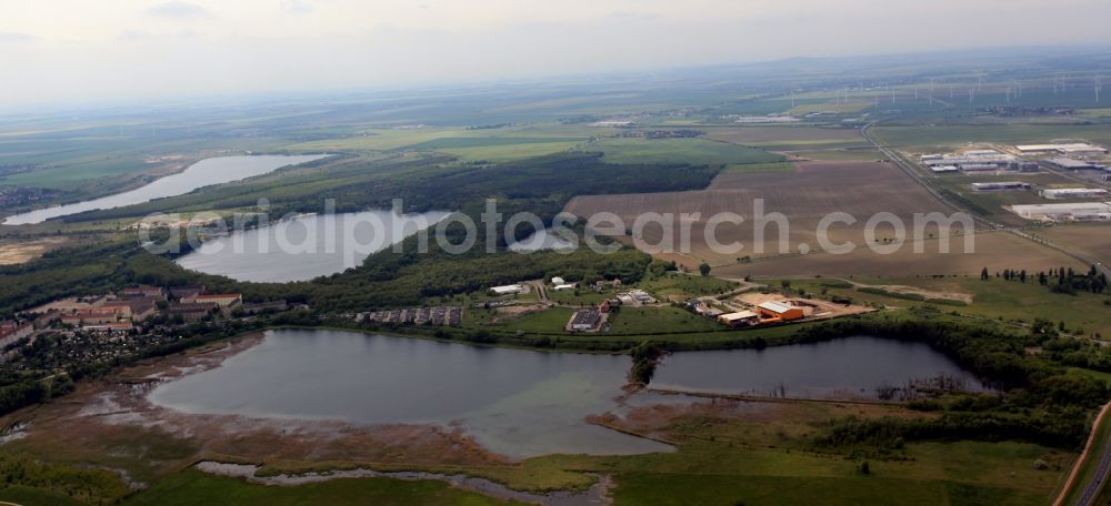 Aerial image Bitterfeld-Wolfen - Shore areas of flooded former lignite opencast mine and renaturation lake Tagebaurestloecher in Bitterfeld-Wolfen in the state Saxony-Anhalt, Germany