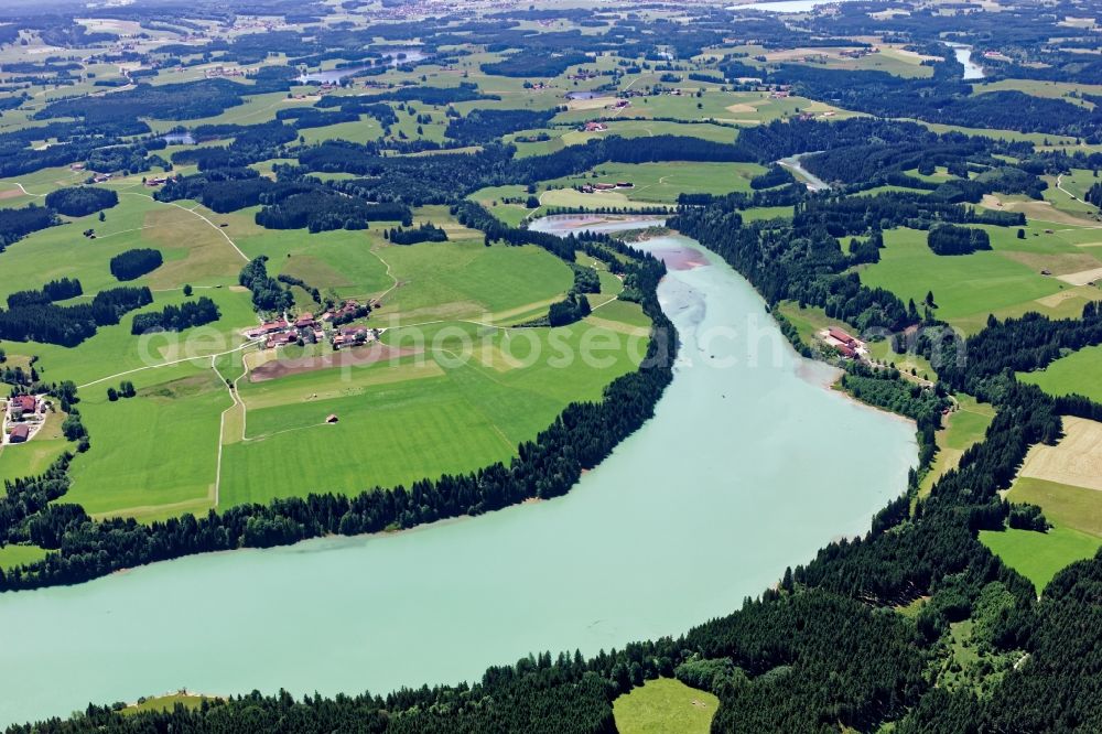 Aerial image Schongau - Lech river course in Schongau in the state Bavaria, Germany