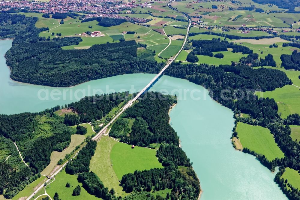 Aerial photograph Schongau - Lech river course in Schongau in the state Bavaria, Germany