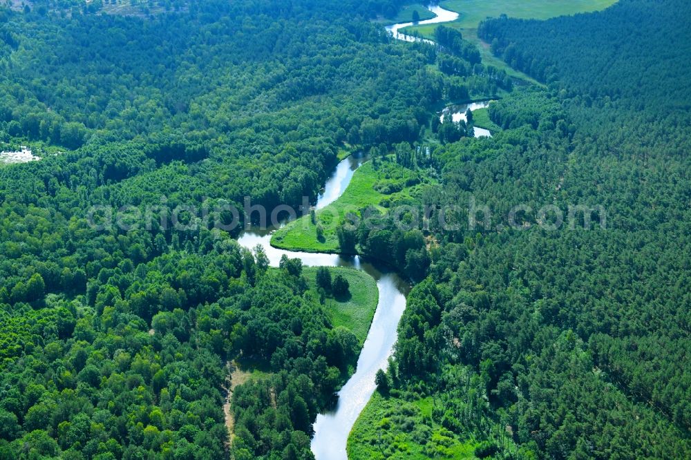 Aerial image Vogelsang - Curved loop of the riparian zones on the course of the river Havel- in Vogelsang in the state Brandenburg, Germany