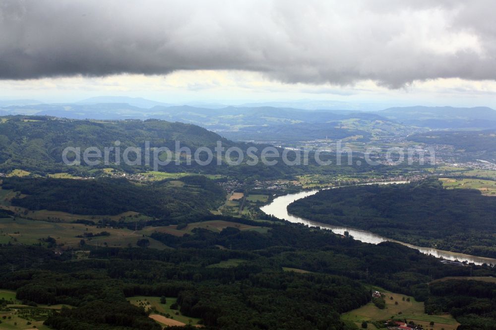 Aerial image Bad Säckingen - Curved loop of the river Rhine at Bad Saeckingen in the state Baden-Wuerttemberg