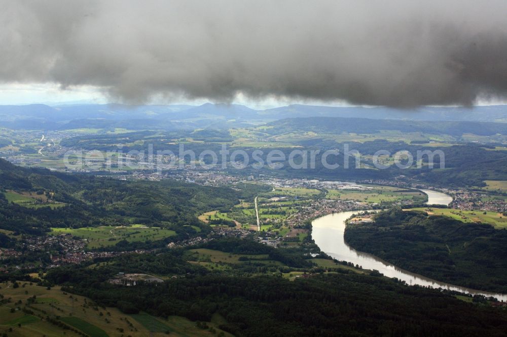 Aerial photograph Bad Säckingen - Curved loop of the river Rhine at Bad Saeckingen in the state Baden-Wuerttemberg