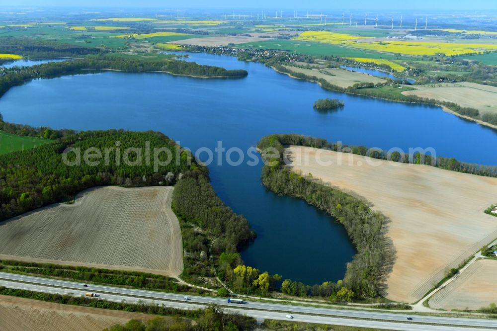 Hohen-Sprenz from above - Riparian areas at the lake area of a??a??the Hohensprenzer See near Hohen-Sprenz am See in the state Mecklenburg-Western Pomerania, Germany