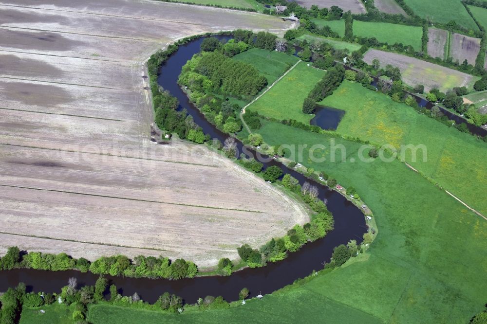 Saint-Denis-de-Pile from above - Curved loop of the riparian zones on the course of the river Isle in Saint-Denis-de-Pile in Aquitaine Limousin Poitou-Charentes, France