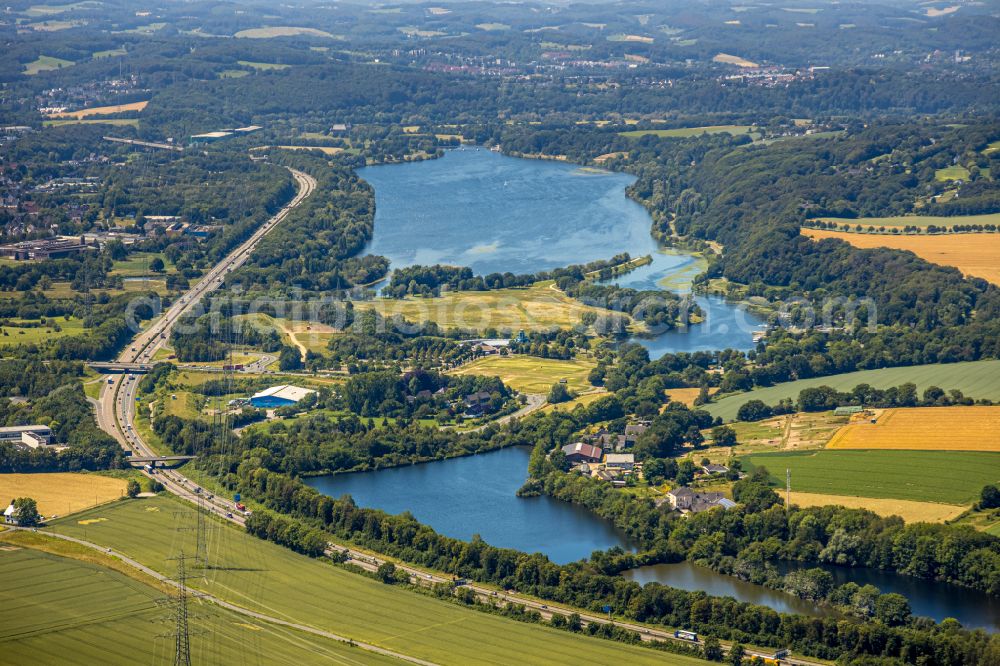 Bochum from above - riparian areas on the lake area of Kemnader See in Witten in the state North Rhine-Westphalia