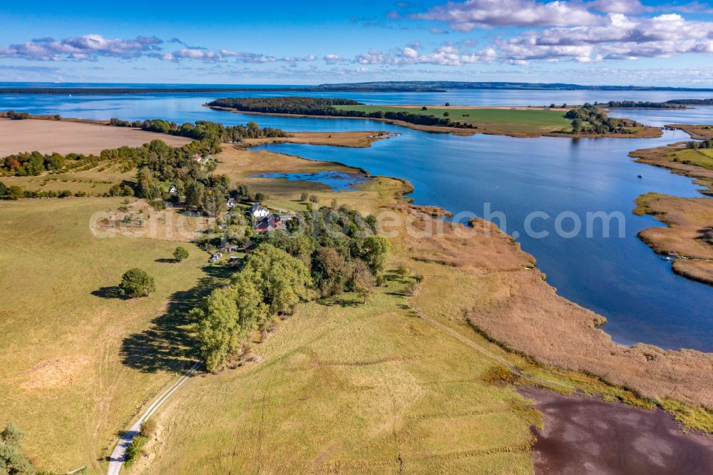 Neuenkirchen from above - Bodden - shore areas of coastal waters Lebbiner Bodden in Neuenkirchen in the state Mecklenburg - Western Pomerania, Germany