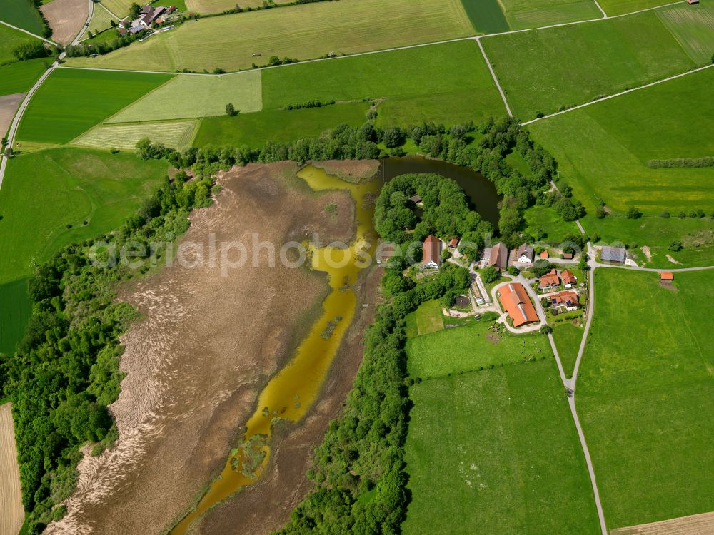 Hochdorf from above - Riparian areas of the dried up lake Lindenweiher in Hochdorf in the state Baden-Wuerttemberg, Germany