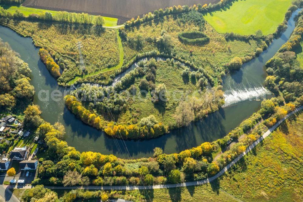 Aerial image Werne - Curved loop of the riparian zones on the course of the river Lippe- in Werne in the state North Rhine-Westphalia, Germany