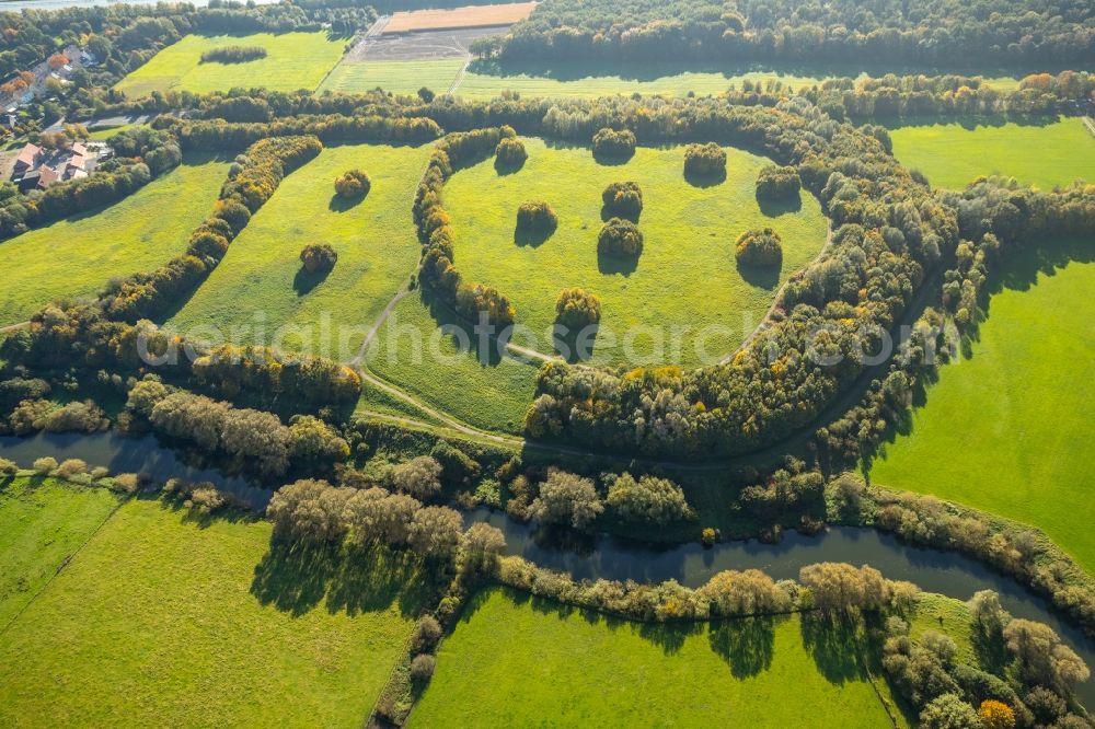 Aerial photograph Werne - Curved loop of the riparian zones on the course of the river Lippe- in Werne in the state North Rhine-Westphalia, Germany