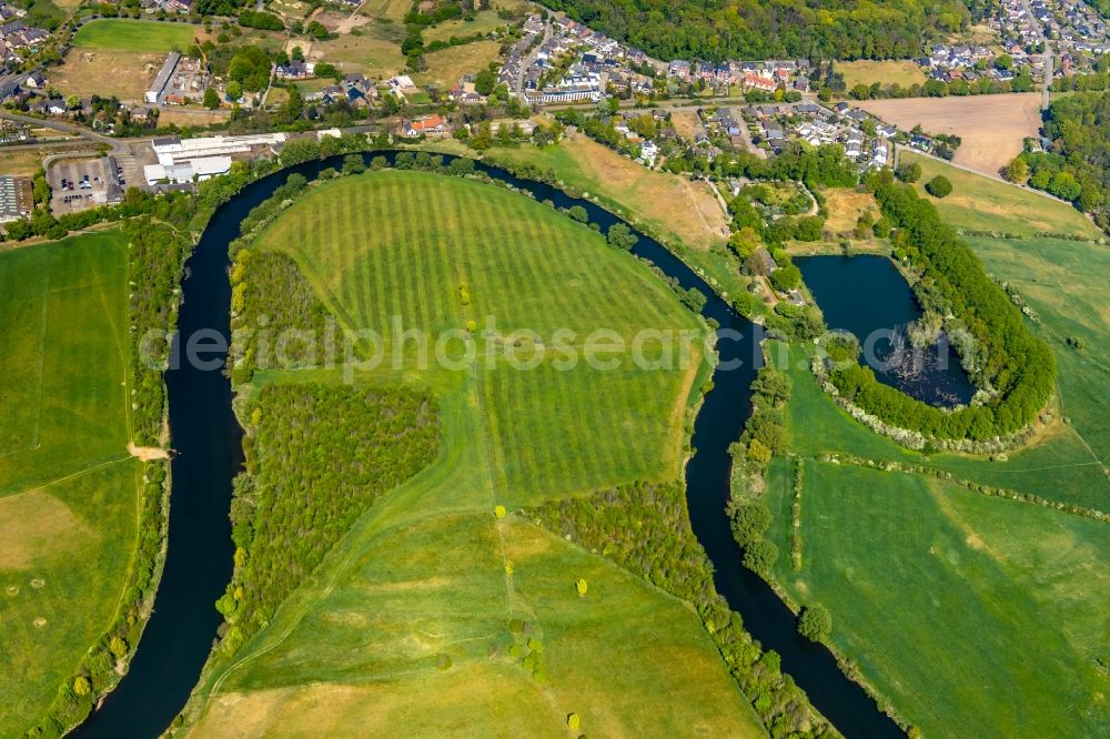 Wesel from above - Curved loop of the riparian zones on the course of the river Lippe - in Wesel in the state North Rhine-Westphalia, Germany