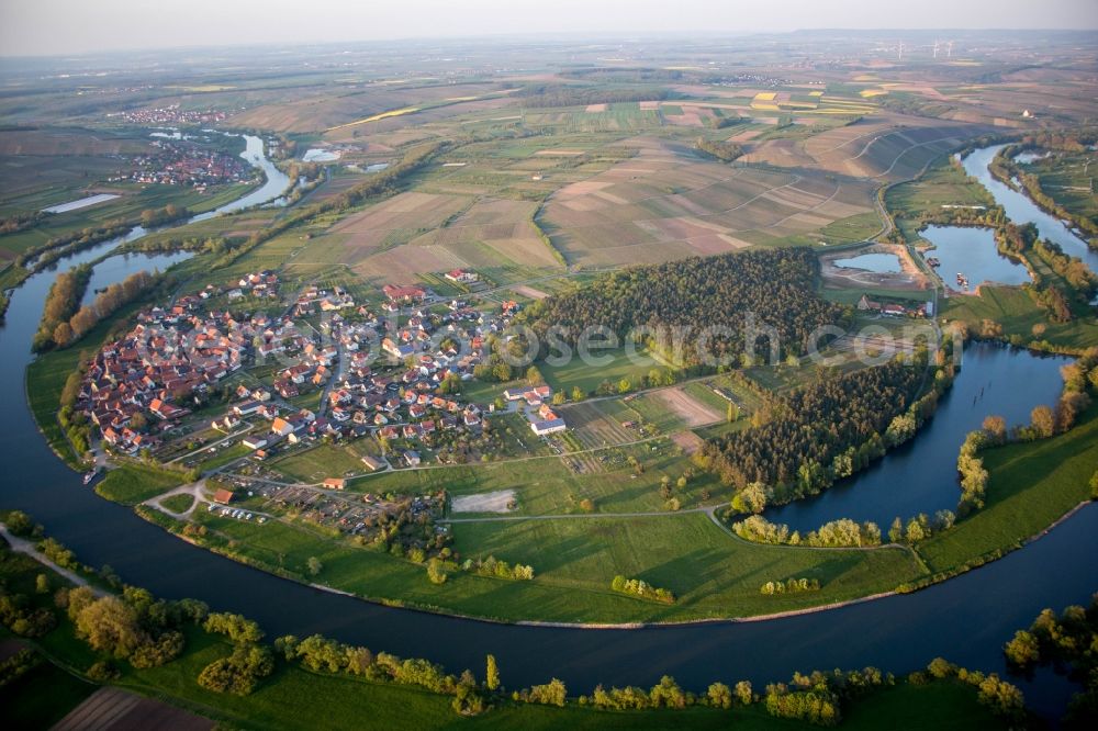 Volkach from above - Curved loop of the river Main bei Fahr in Volkach in the state Bavaria