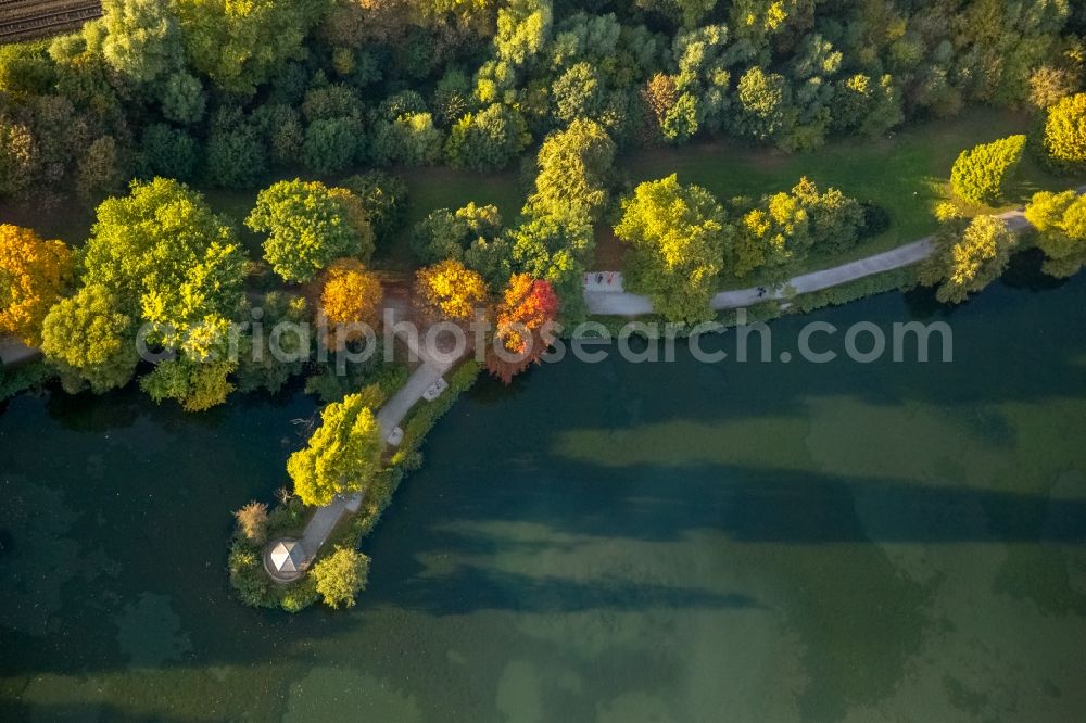 Gladbeck from the bird's eye view: Shore areas of the North park pond in Gladbeck in North Rhine-Westphalia