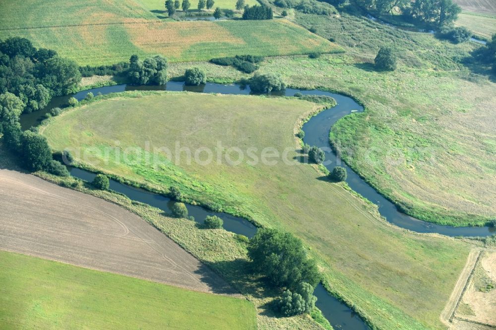 Aerial image Meinersen - Curved loop of the riparian zones on the course of the river Oker in Meinersen in the state Lower Saxony