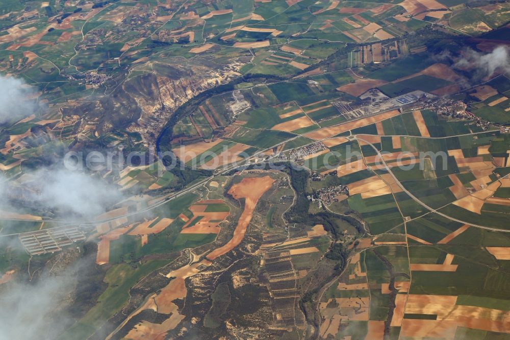 Aerial image Humanes - Curved loops of the riparian zones on the course of the river Rio Henares in Humanes in Castilla-La Mancha, Spain