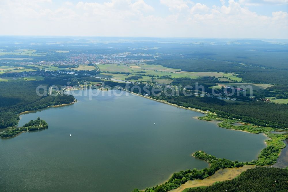 Roth from above - Riparian areas on the lake area of Rothsee in Roth in the state Bavaria, Germany