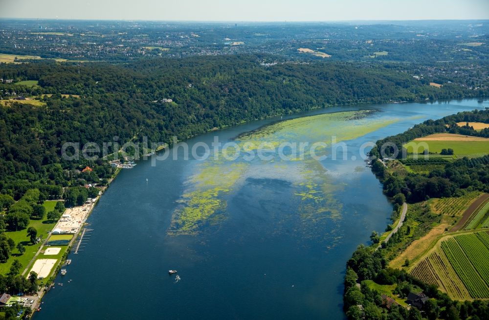 Essen from the bird's eye view: Curved loop of the riparian zones on the course of the river the Ruhr in Essen in the state North Rhine-Westphalia